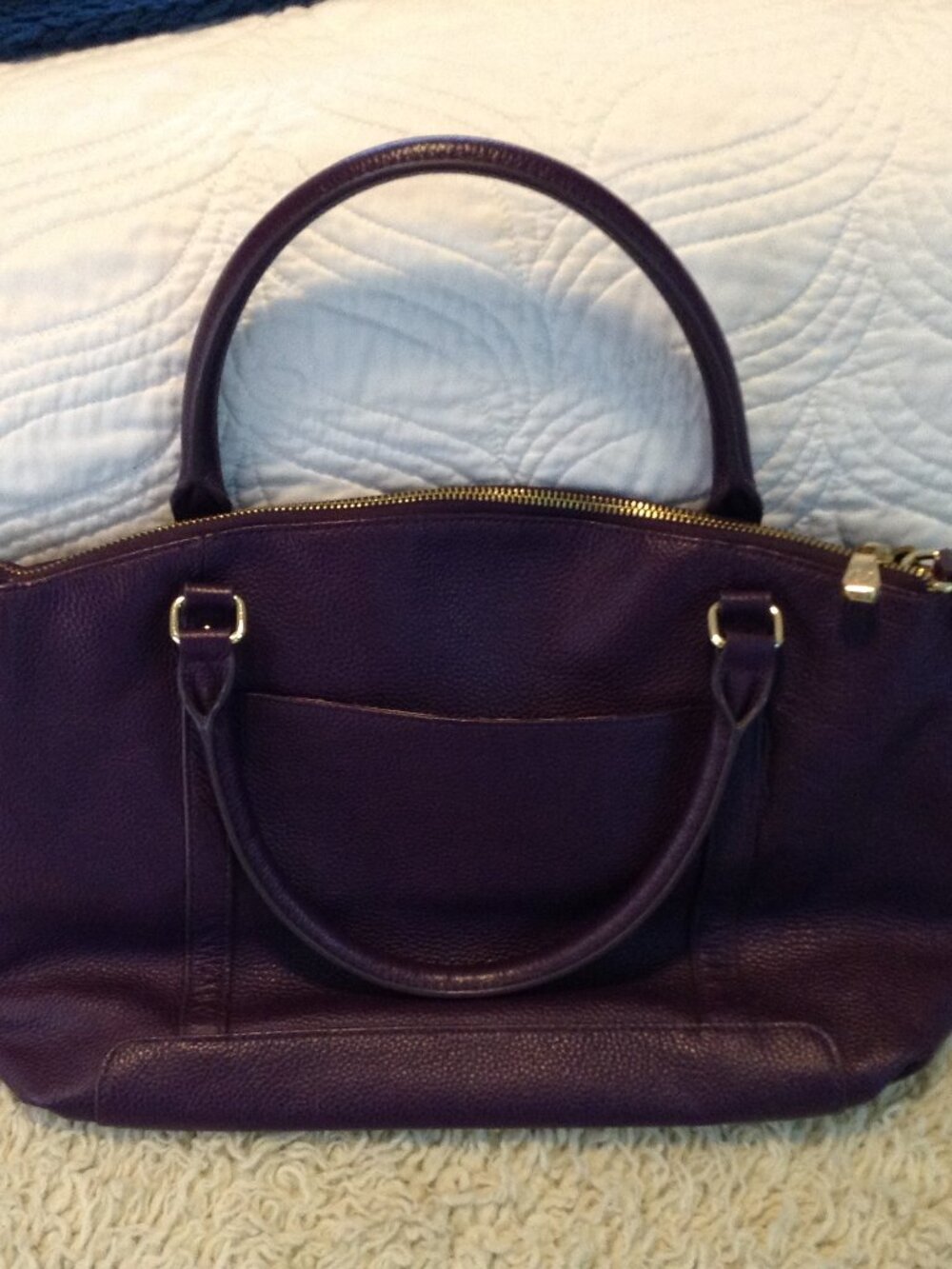 Ora Delphine Eggplant Pebbled Leather Shoulder Bag Maximalist Color Top Handle